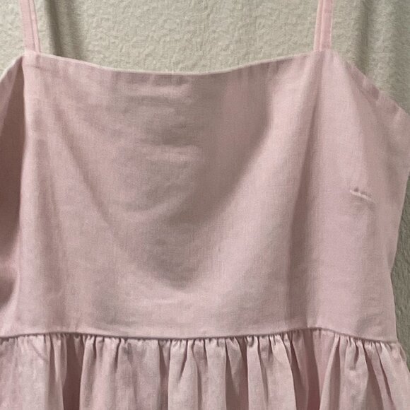 LE RAGAZZE NWT Sleeveless Empire Maxi Dress Linen Blnd Border Seaside Pnk/Mult L - Picture 2 of 11